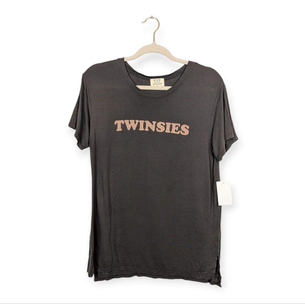 Project Social T Twinsies Tee M Distressed Black Short Sleeve Graphic Casual NWT